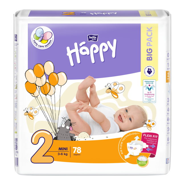 Langes Bébés Bella Baby Happy Mini (3-6 Kg) 2 x 78 Pièces Taille 2