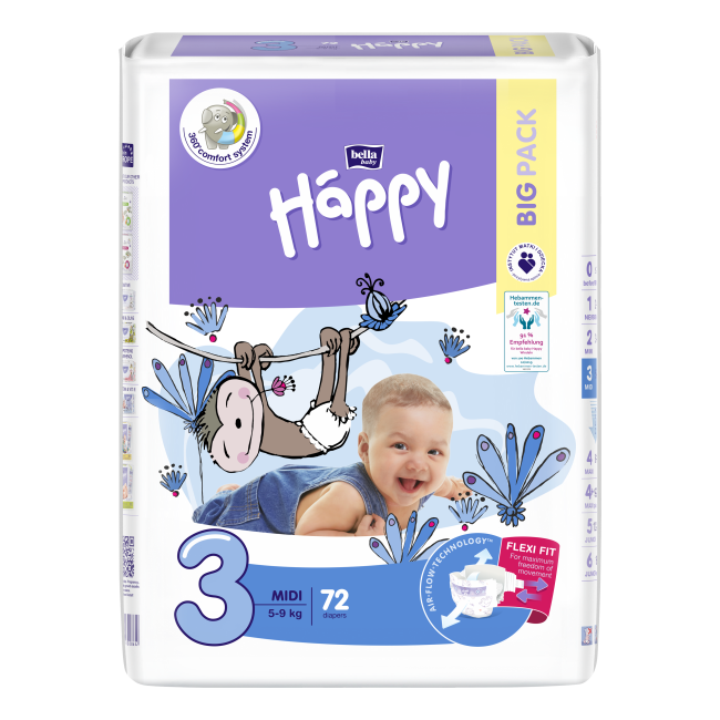 Langes Bébés Bella Baby Happy Midi (5-9Kg) 2 x 72 Pièces Taille 3