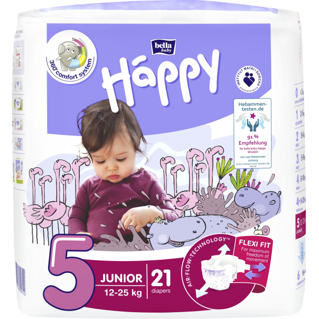Langes Bébés Bella Baby Happy Junior (12-25Kg) 4 x 58 Pièces Taille 5